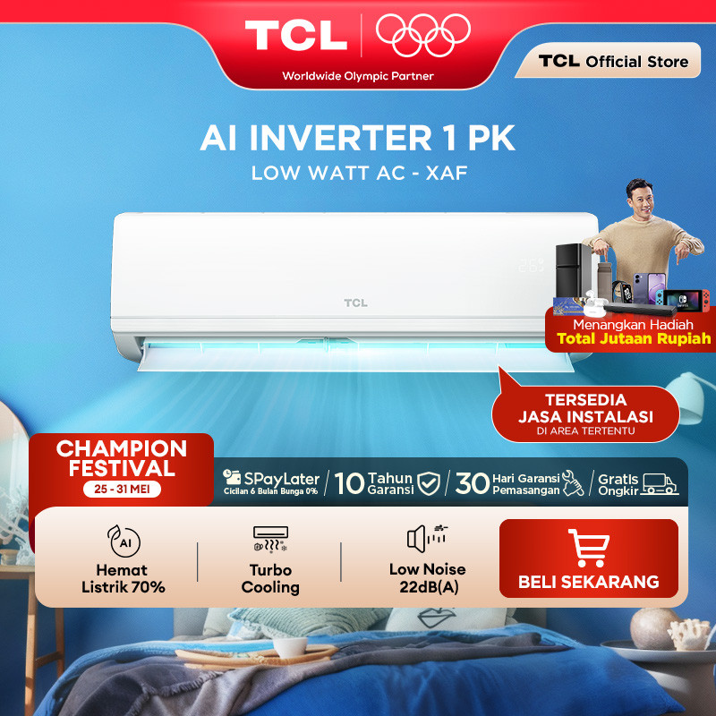 TCL AC Inverter 1PK - Tersedia Pemasangan - AI Tech Hemat Listrik 70% - Anti Bising - Cepat Dingin -