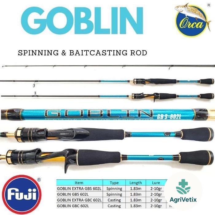 Joran Pancing Orca Goblin 2-6LB BC dan Spinning Fuji - 180 Baitcasting L, Fuji