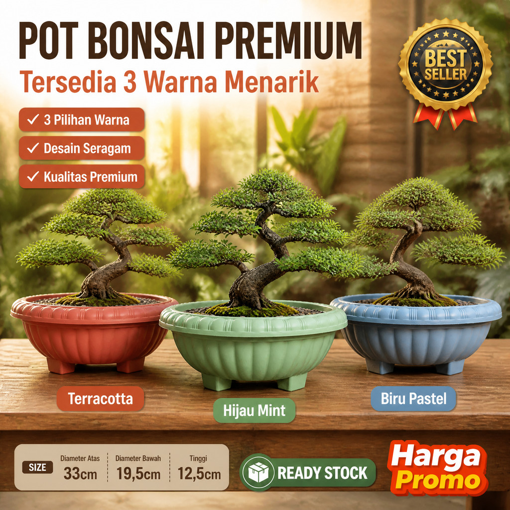 Pot Bonsai Premium 33cm - Pot Tanaman Hias Ceper Plastik Tebal (Kaki & Drainase Optimal)