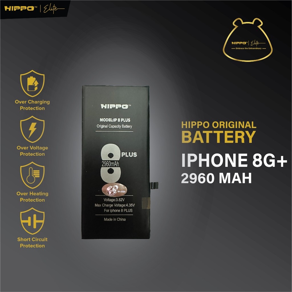 Hippo Baterai Iphone 8 Plus 2960mAh Battery Batere Batu Batre Batrai HP Handphone Garansi Original O