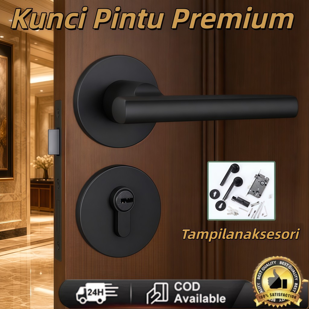 kunci pintu rumah/Handle Pintu Set Kunci Hitam Minimalis/Set Gagang Pintu + Body Kunci + Silinder Hi