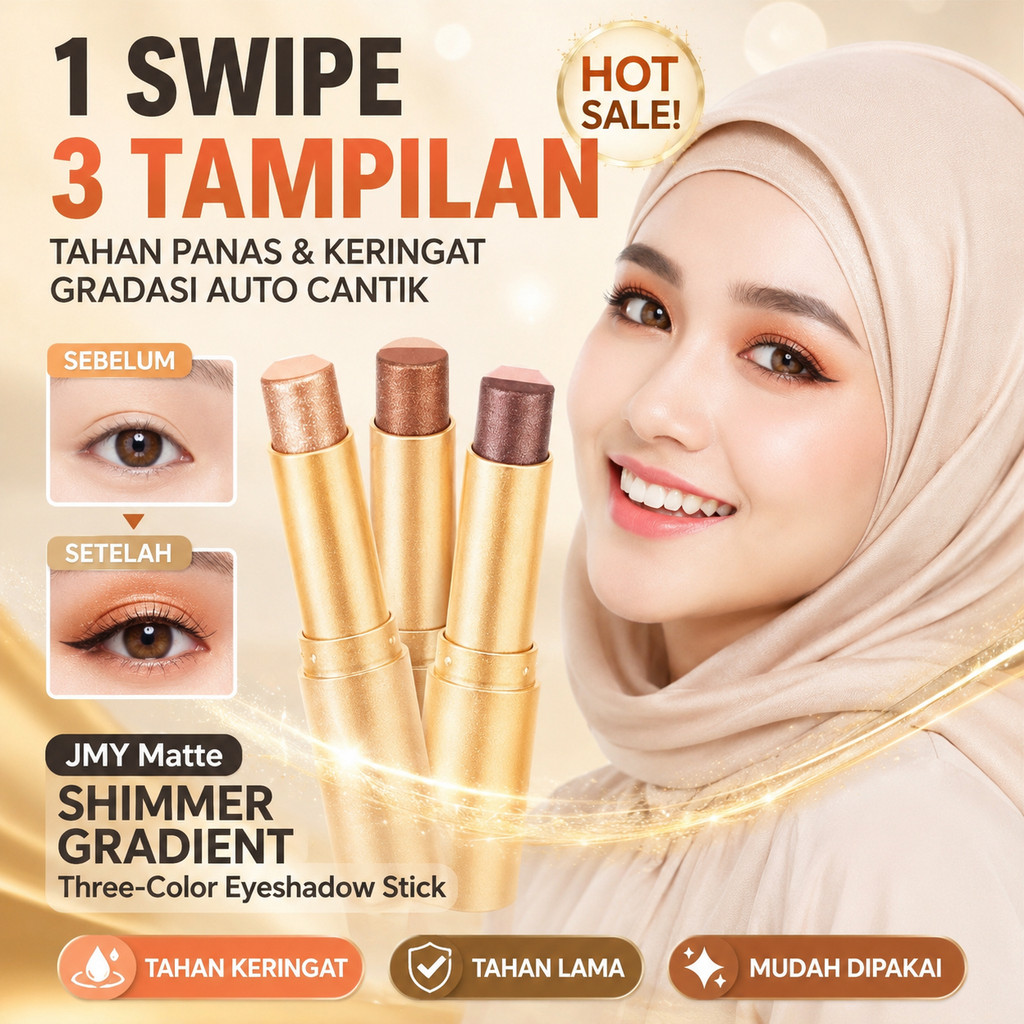 [Beli 1 Gratis 1 Dengan COD+] Stik Eyeshadow Glitter Gradien Tiga Warna / Stik Eyeshadow Berlian Ema