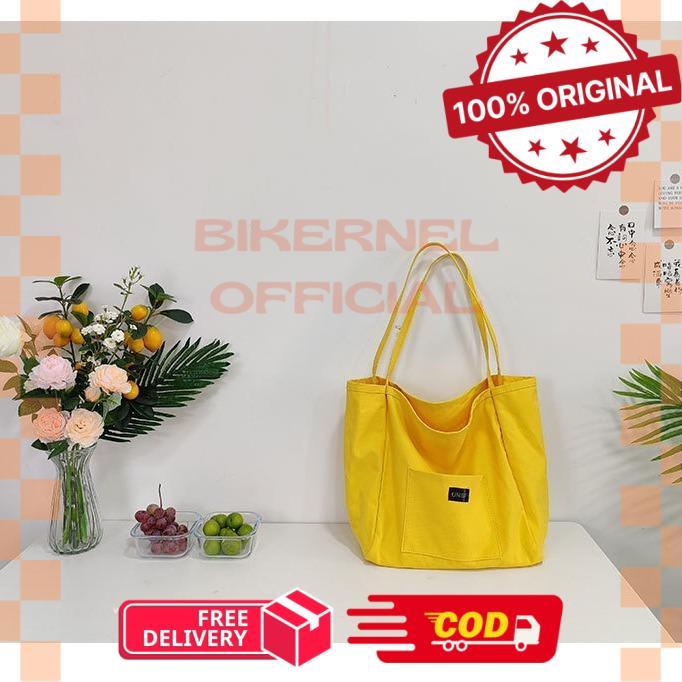 Mores Tas Tote Bag Kanvas wanita Polos Warna Neon Casual Import Korean Style Aesthetic Siena Korean 