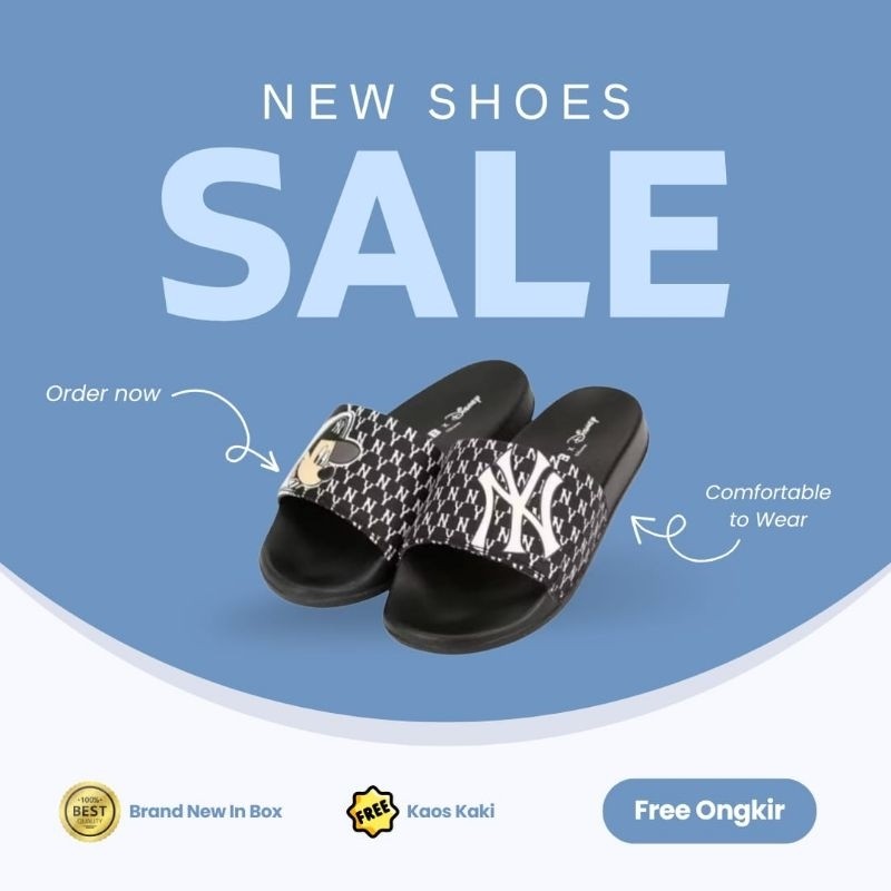 Sandal Slide MLB X Disney Mickey NY Yankees Black White