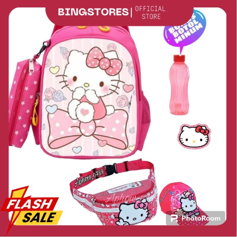 DBS 3in1 HELLO KITTY VITA Tas Ransel Sekolah Anak Perempuan TK SD 3in1 Waistbag Topi Motif Karakter 