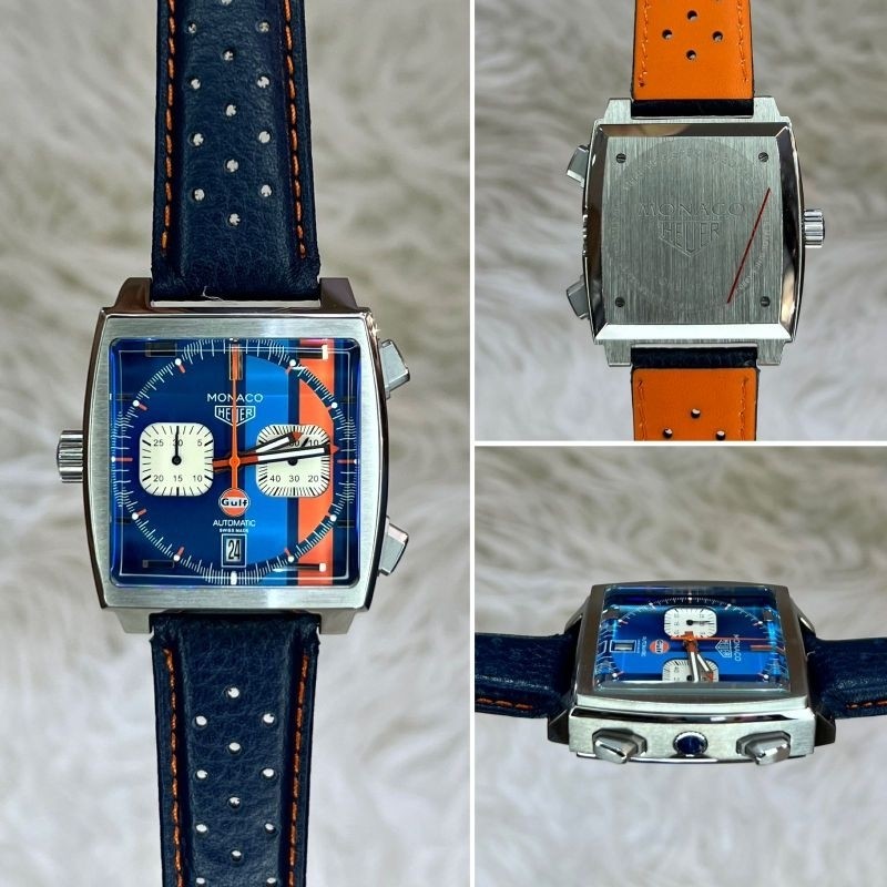 BAJU TANGAN HEUER MONACO GULF EDITION JAPAN QUARTZ SUPER QUALITY DIAMETER 40mm