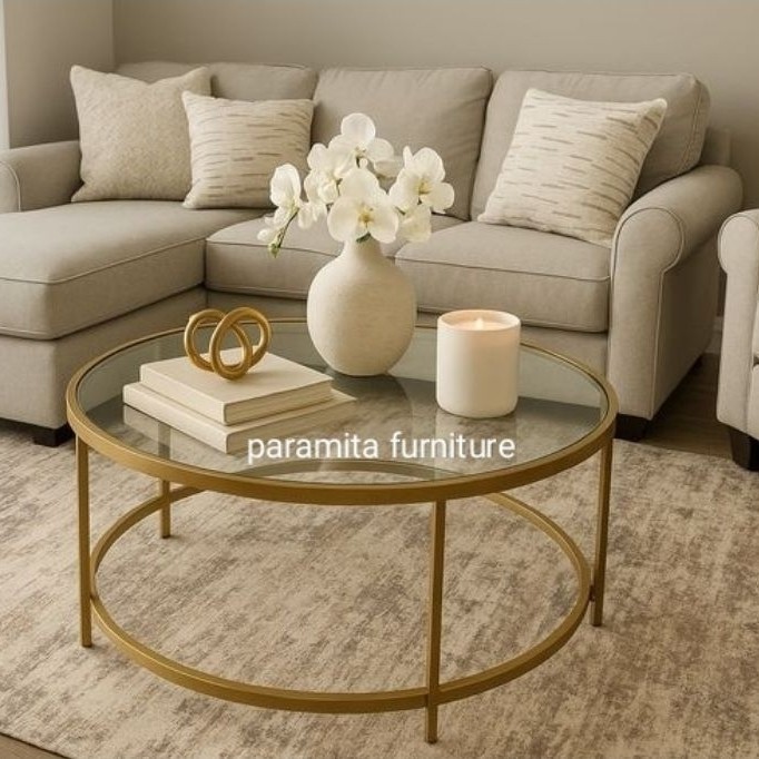meja tamu rangka besi - coffe table minimalis besi top kaca