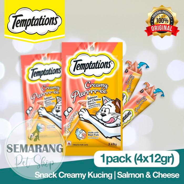 Snack Kucing TEMPTATIONS Creamy Pure Salmon Cheese 48gr- Liquid Treat