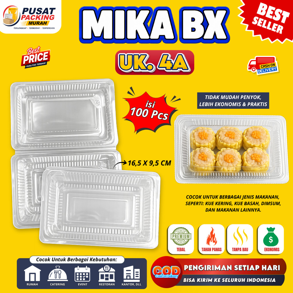 Mika Plastik Bening BX 4A Mika Box Kue Dimsum Persegi Panjang isi 100 pcs