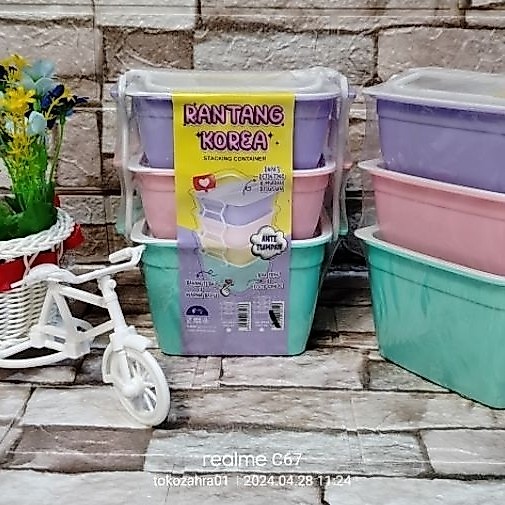 Rantang KOREA Rantang Plastik Susun 3 & 4 Kotak Makan Susun Food Grade Bpa Free Rantang Korea Stacki