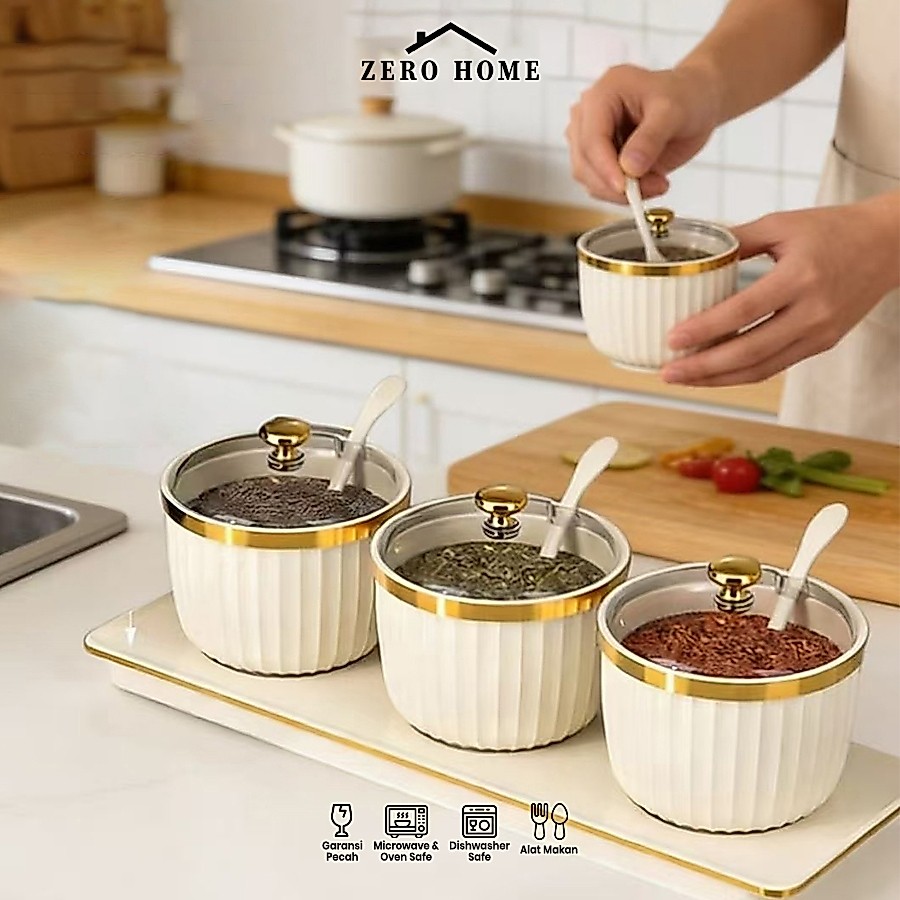 Set Wadah Bumbu Plastik Premium 3/4 Pcs + Rak | Organizer Dapur Cantik Modern