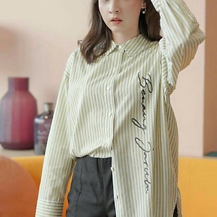Benang Jarum stripped printed yellow shirt