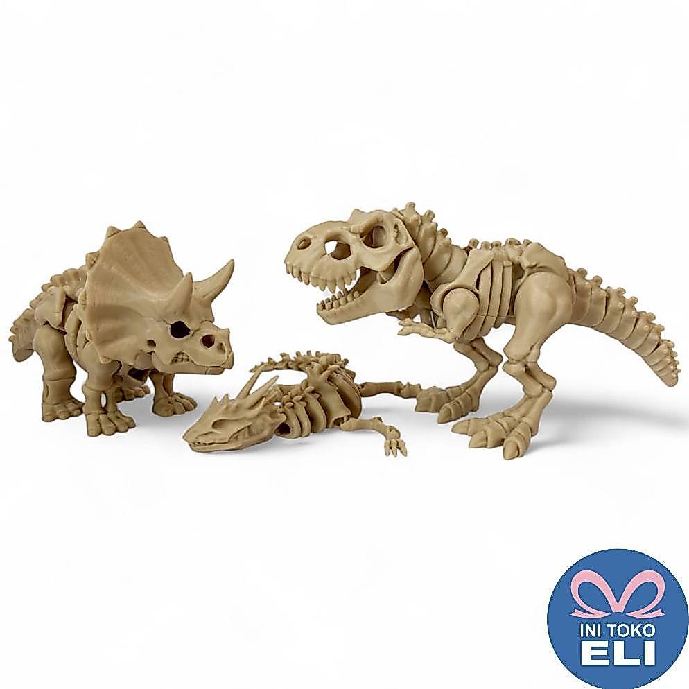 Premium Mainan Anak Dino Dinosaurus T-Rex Triceratops Reptil Fosil Artikulasi Realistis