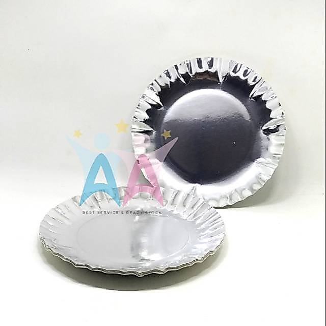 Piring Kue Kertas BULAT Silver Wadah Cake Potong