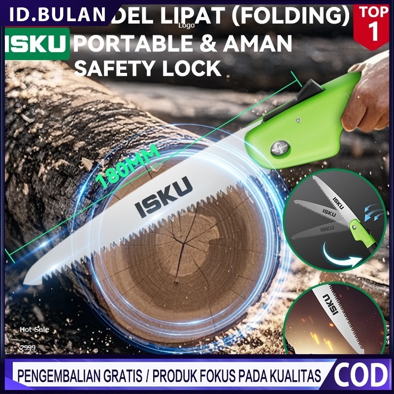 ISKU Gergaji Lipat Portable Pemotong Dahan Ranting Pohon Folding Pruning Saw Baja SK5 Tajam Gigi 3 S