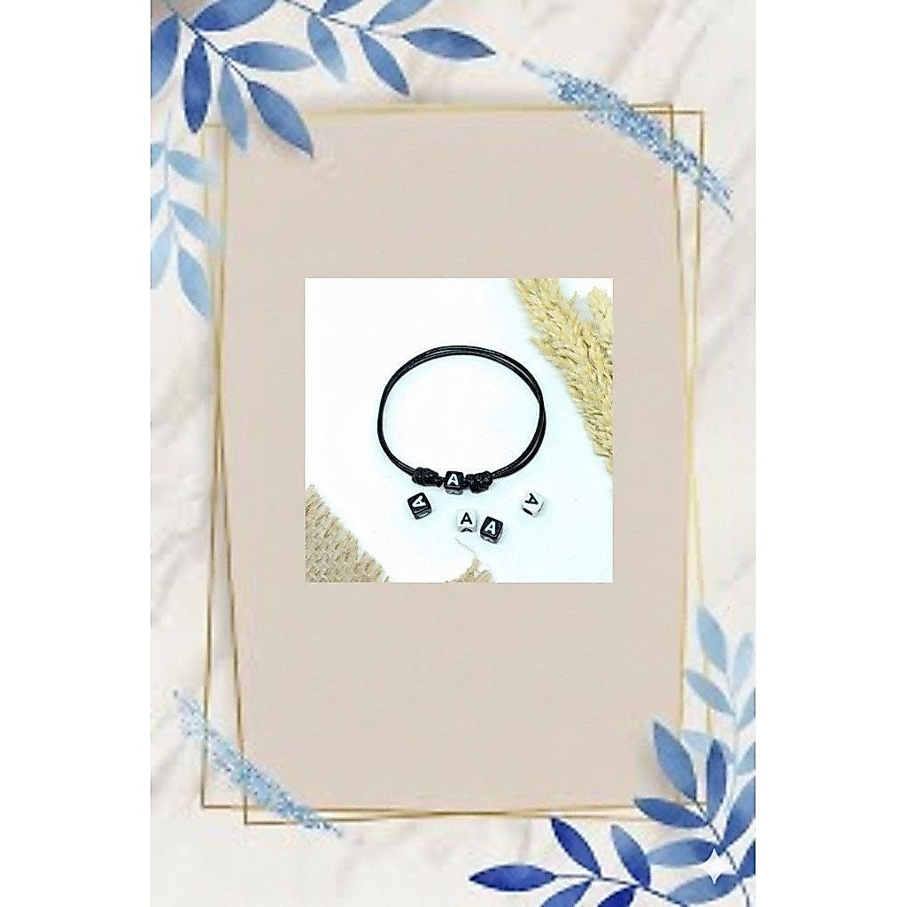 Gelang Inisial Tali Korea / Gelang Tali Inisial Custom Huruf/ Gelang Hitam Polos (HITAM) Gelang Kore