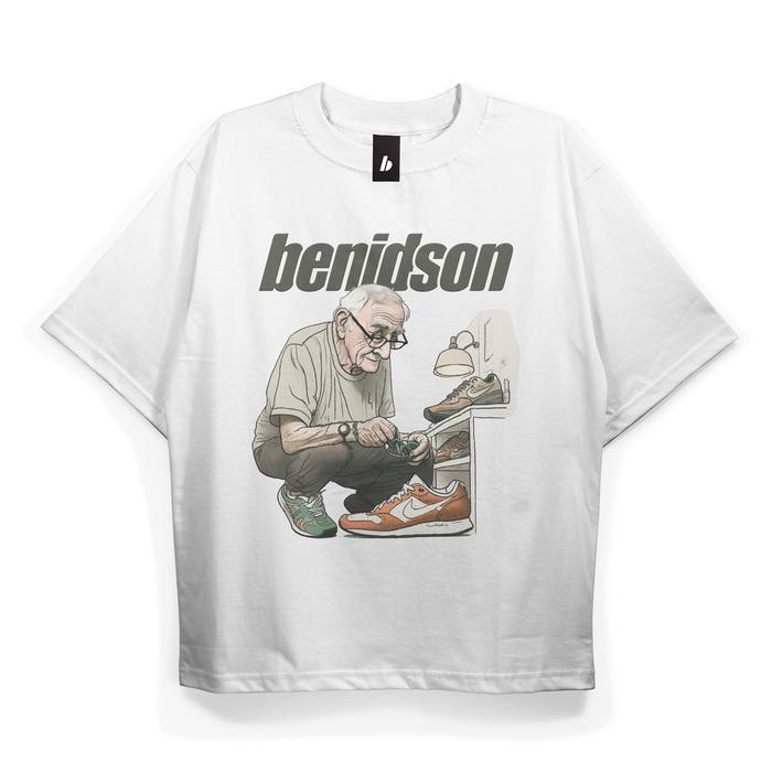 Benidson Oversized Tshirt white Old Shoes Kaos Katun - M