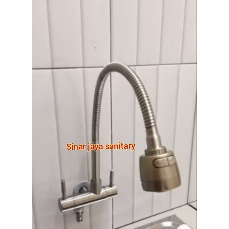Kran sink tembok flexible stainless / Kran cuci piring tembok flexible