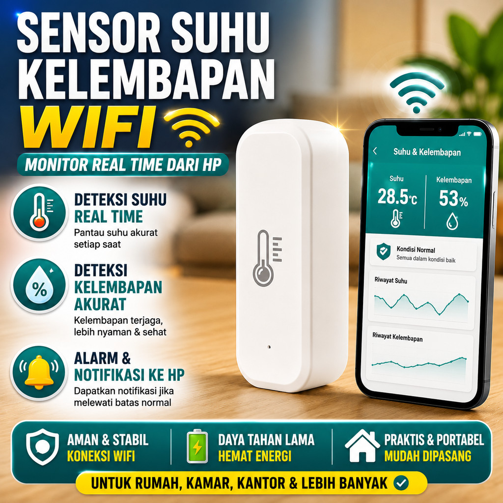 Sensor Suhu Kelembapan WiFi Tuya Smart Life Real Time Monitor Temperature Humidity Alarm Notifikasi 