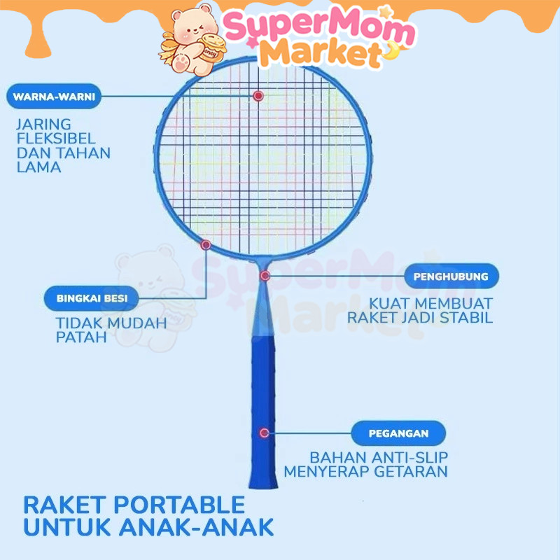 SET 2 PCS Mainan Raket Bulutangkis Anak Kecil Ringan Mudah Dibawa Handgrip Spons XTRA Tas Raket dan 