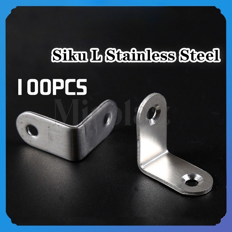 (100Pcs) Siku Penyangga Rak Dinding Stainless Steel / Siku L untuk Ambalan Braket Siku Plat Lurus