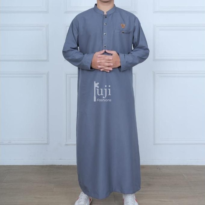 BIG PROMO Gamis Pria Dewasa Kancing Sultan Dubai - Jubah Saudi Putih Polos Lengan Panjang Bahan Adem