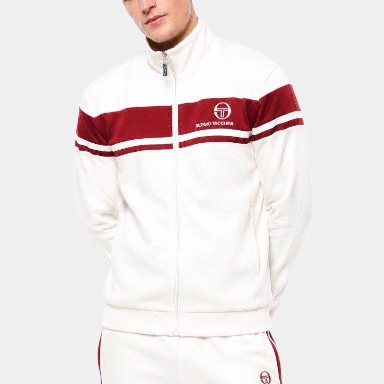 Sergio Tacchini Damarino Tracktop Jacket In Snow White / Burgundy