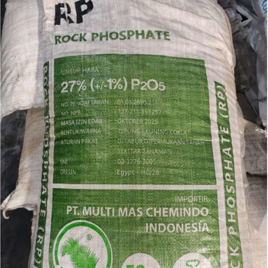 50kg Pupuk RP Rock Phosphate merk Daun sawit P2O5 : 27% kemasan 1 karung
