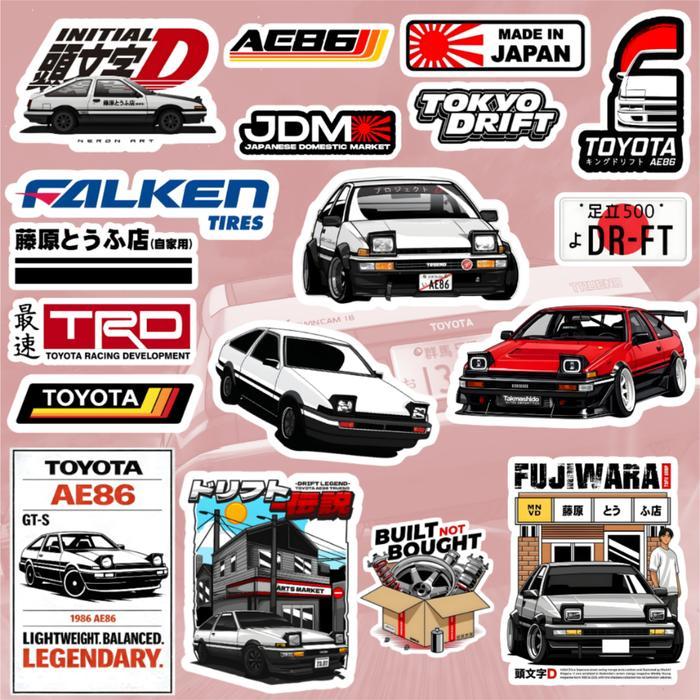 Initial D AE86 Sticker Vinyl Glossy Pack – Stiker JDM Drift Toyota Trueno Waterproof untuk Laptop Tu
