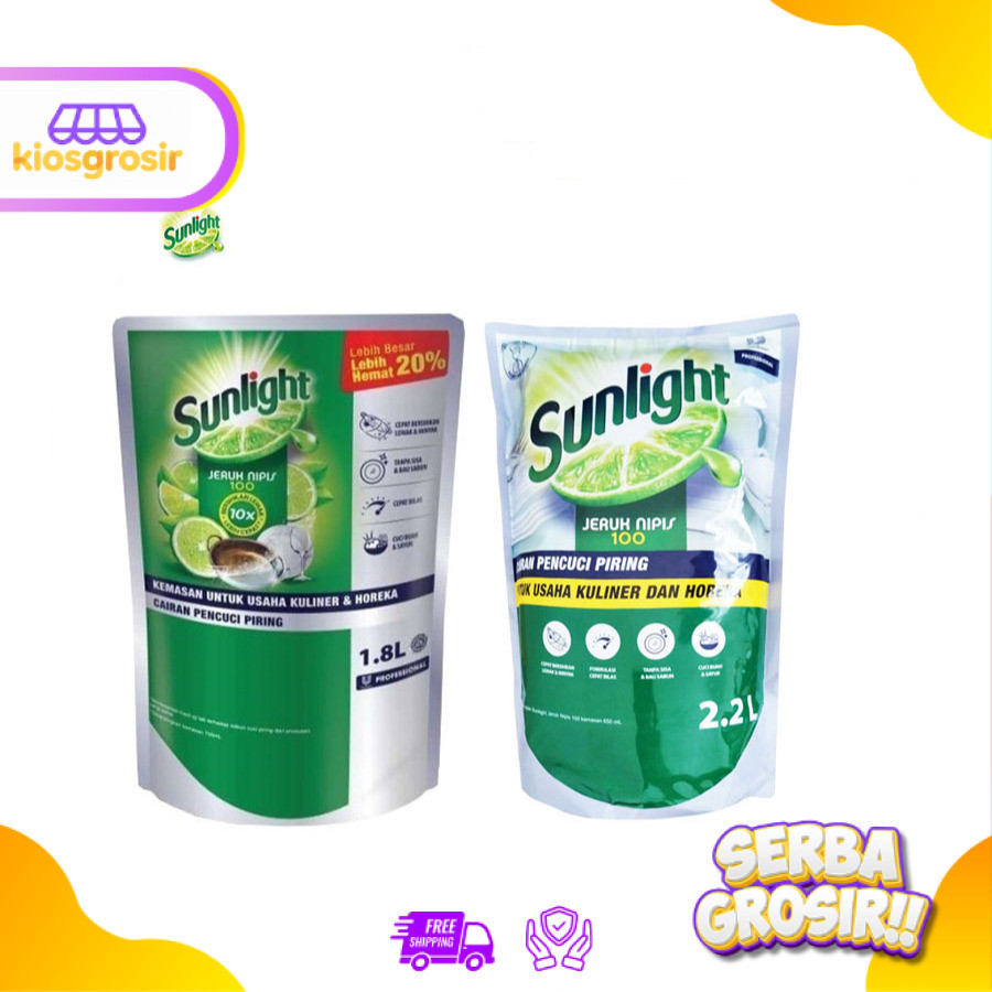 KIOSGROSIR Sunlight Professional Lime 1800 ml Pouch 2.2 Ltr 1.8 Liter 2 L Sabun Cuci Piring Jeruk Ni