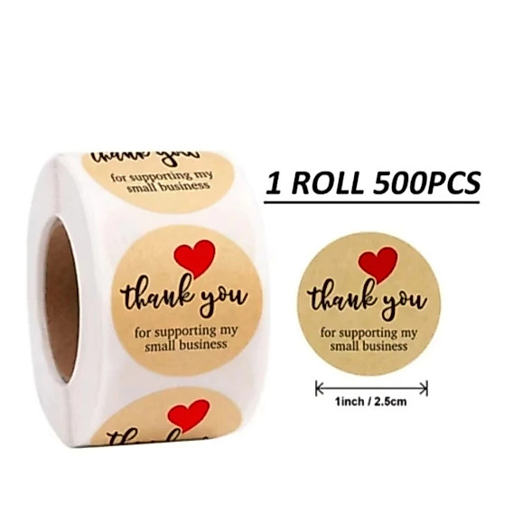 PAKET HEMAT PROMO STIKER ROLL THANKYOU ISI 500 PCS STIKER LABEL 1ROLL UKURAN 2.5 CM SEUKURAN KOIN TI