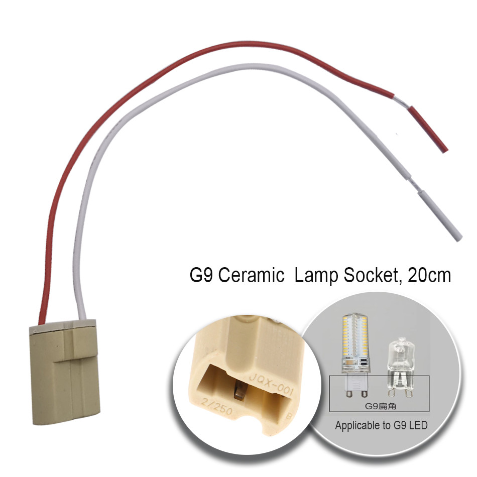 Dudukan Lampu G9 Konektor Keramik dengan Kabel 20CM untuk Lampu LED Halogen, Dudukan Lampu G9