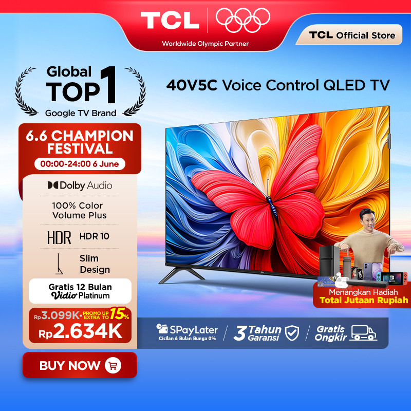 TCL Ultimate QLED FHD TV 40 inch V5C - HDR 10 - Dolby Audio - Google Play/Netflix/Youtube/Disney+Hot