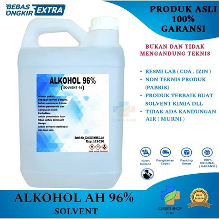 ALKOHOL 96% 5 LITER SOLVENT ALKOHOL 5L REFILL ( BAHAN PELARUT PARFUM DLL CHEMICAL )