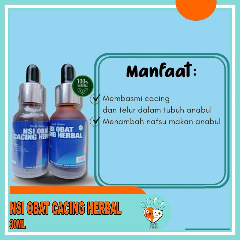 NSI Obat Cacing Herbal 100% Untuk Hewan Kucing, Anjing dan Kelinci 15Ml