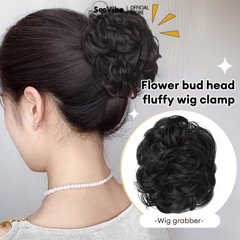 SeeVibe Wik klip cakar rambut wanita rambut keriting Bunga Bud Bun klip rambut berbulu
