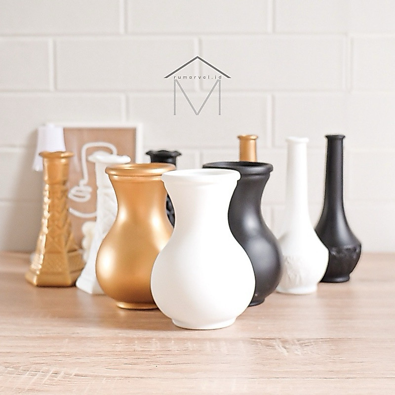VAS BUNGA KACA GOLD PUTIH HITAM | VAS BUNGA AESTETHIC | VAS ESTETIK EMAS | VAS NORDIC SCANDINAVIAN