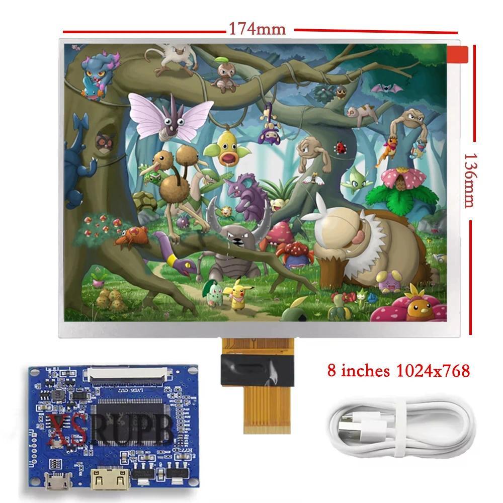 Layar LCD 8 Inci 1024*768, Papan Kontrol Driver Monitor, Mini HDMI-Kompatibel Untuk Lattepanda, Rasp