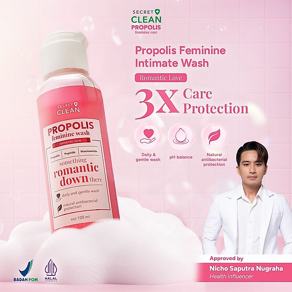 Secret Clean Propolis Feminine Wash Romantic Love 100ml | Rose Fragrance | Pembersih Kewanitaan / Sa
