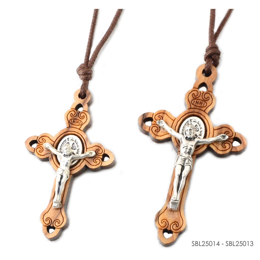 Kalung Salib Kayu Olive - St.Benedict - Katolik