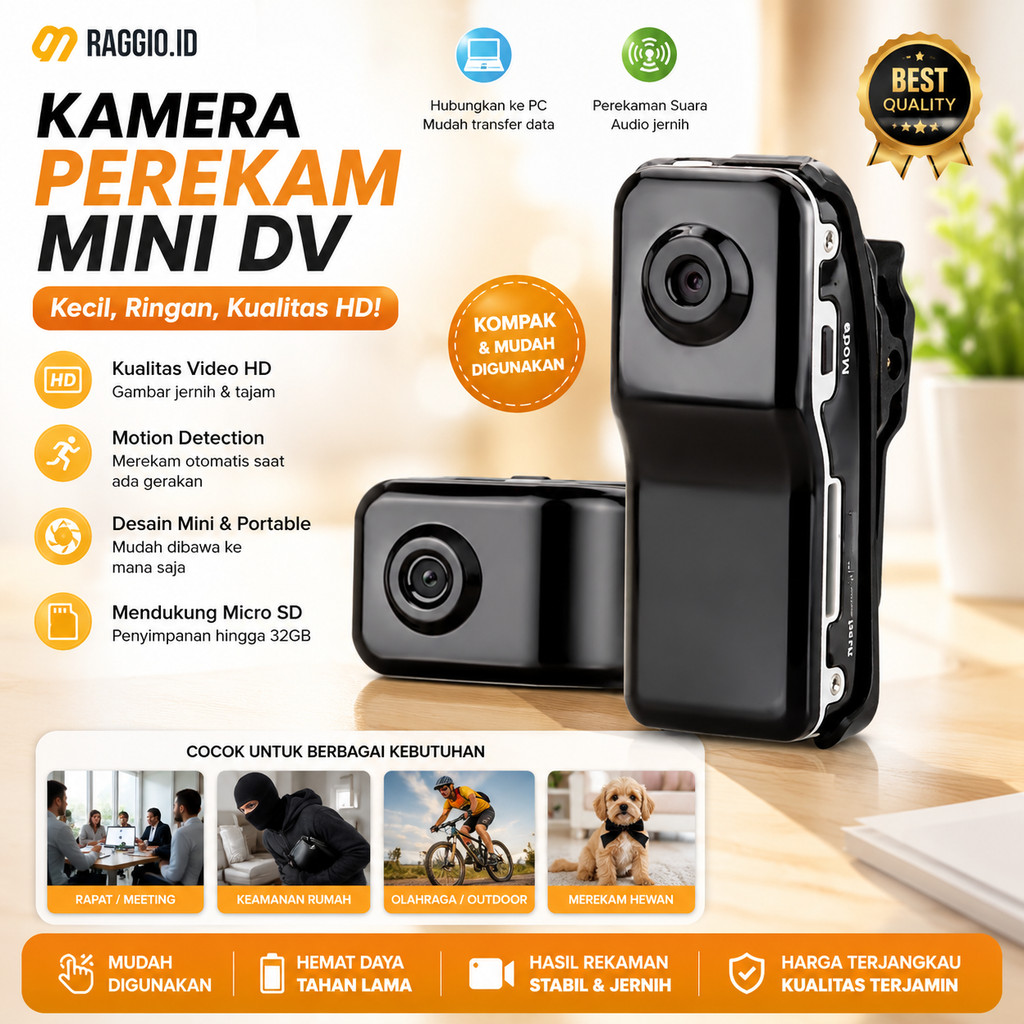 MD80 Kamera Mini Spy – Pengintai & Vlog 720*480 Pixels | Kecil Rahasia & Efektif