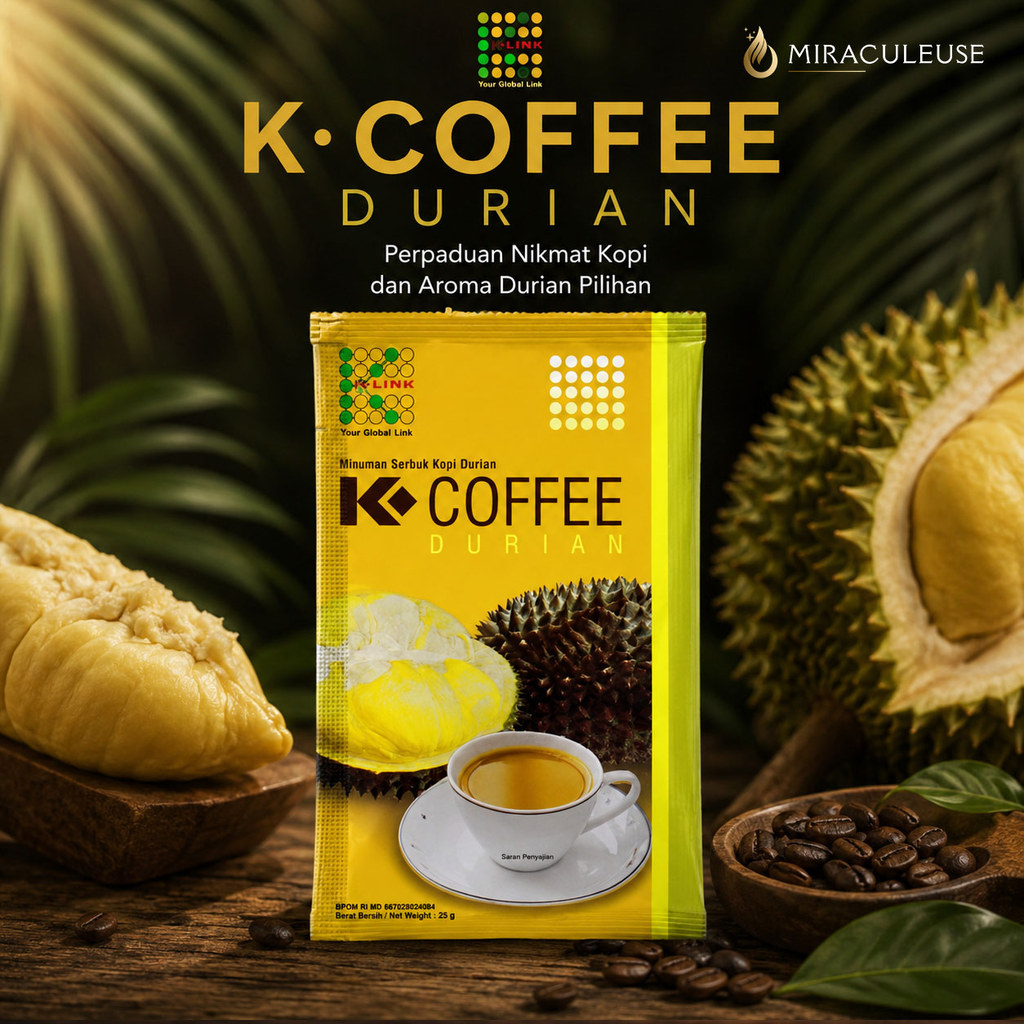 K - Coffee Durian Sachet | Kopi Durian K Link | K - C Minuman Serbuk Kopi Rasa Durian