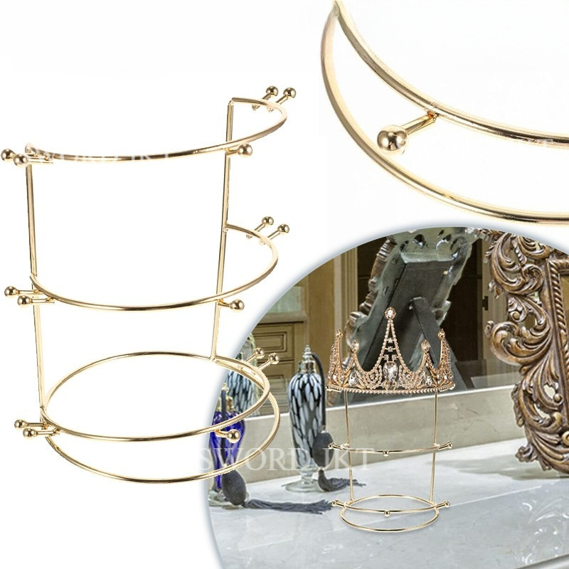 Crown Display Stand Emas Rak Perhiasan Mahkota Organizer Kalung Gelang Headband Holder Tempat Pajang
