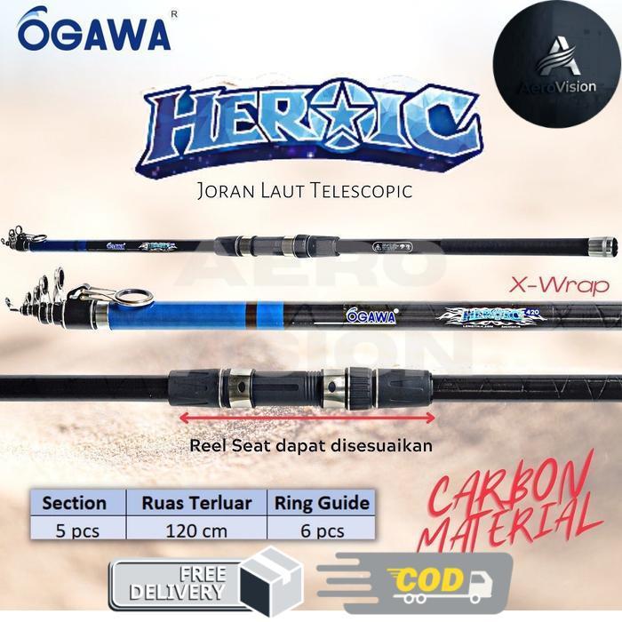 Joran Pancing Surf Teleschopic Ogawa Heroic 390 420 Carbon Kuat Kaku Reel - 390