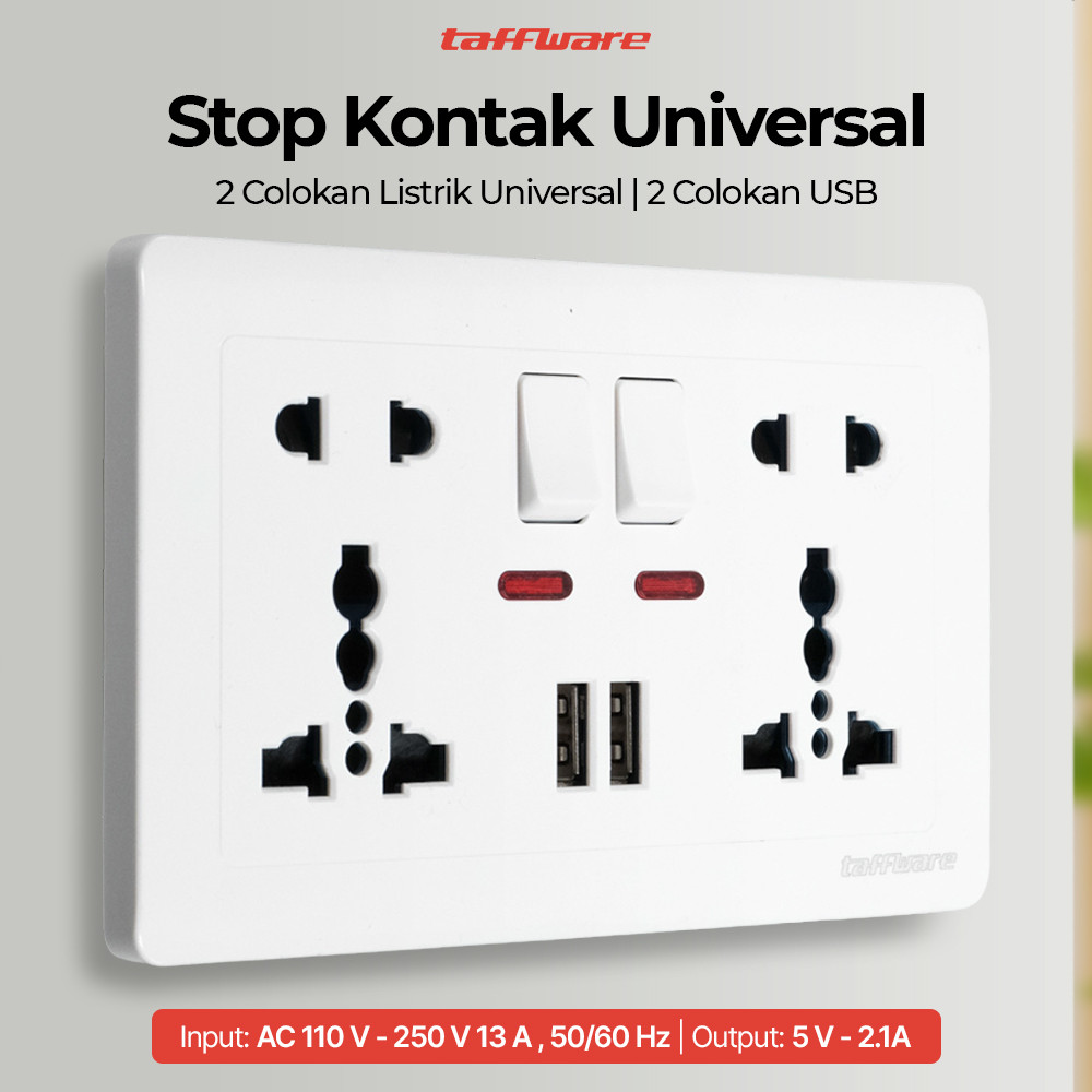 Stopkontak Universal 2 Slot + 2 USB Charger Dinding Multifungsi