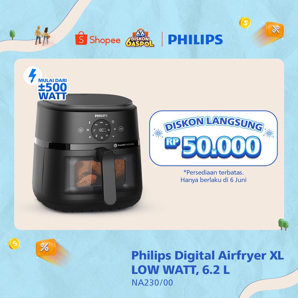 BARU PHILIPS Airfryer Low Watt mulai dari 500W Transparan KAPASITAS BESAR 6.2 L NA230/00 - Air fryer