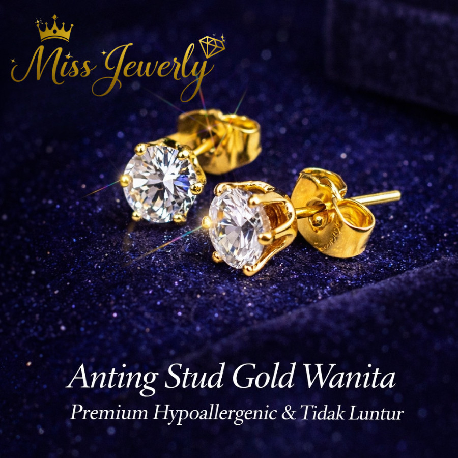 Anting Titanium Tindik Giwang Mata satu  Anti Karat Warna Gold