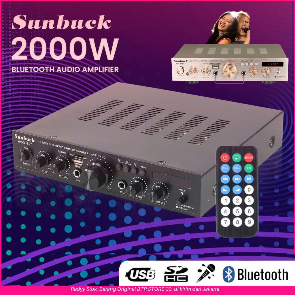 COD Sunbuck Audio Amplifier Bluetooth EQ Karaoke FM 2000W / ampli full bass subwoofer amplifier mini