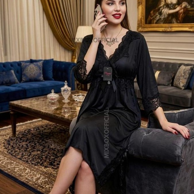 Diskon Mixbox Lingerie Cup busa Spandex Sutra V Neck Renda Mewah Dress Jumbo LD 130 - LUNA New