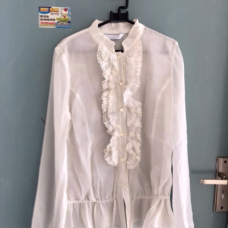 blouse ruffle vintage putih
